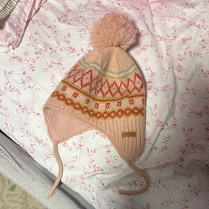 Barts Pink and Green Patterned Kids Hat with Pom Pom